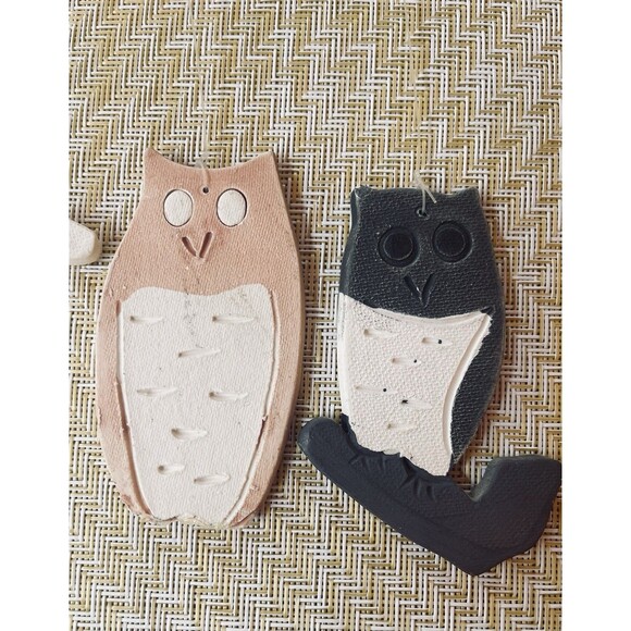 Owls Wind Chimes Driftwood Rustic Cabin Decor w/ Painted Ceramic Figs Handmade - Picture 6 of 9